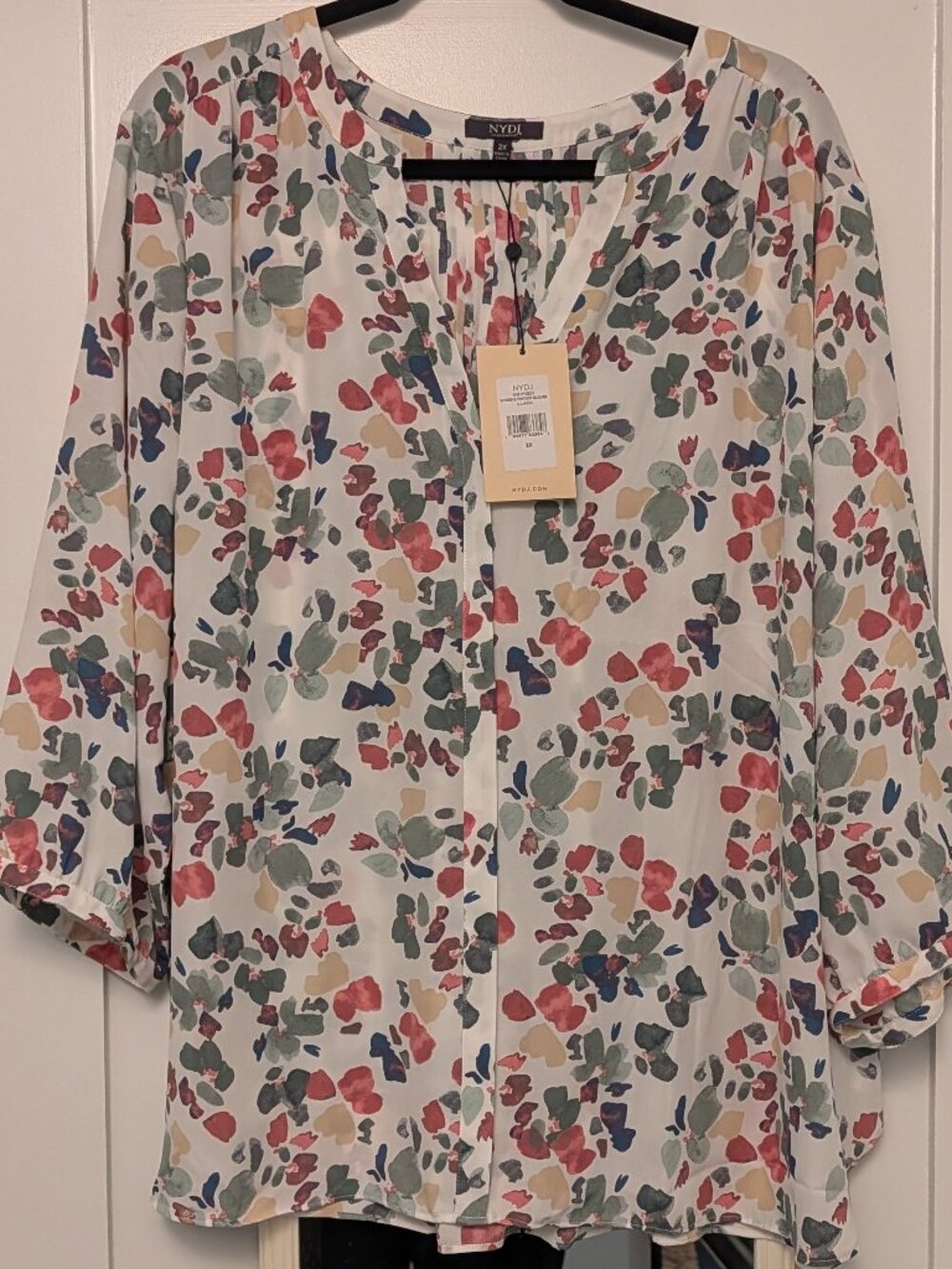 NYDJ Cream and multicolor Pintuck Blouse - PLUS SIZE 2X